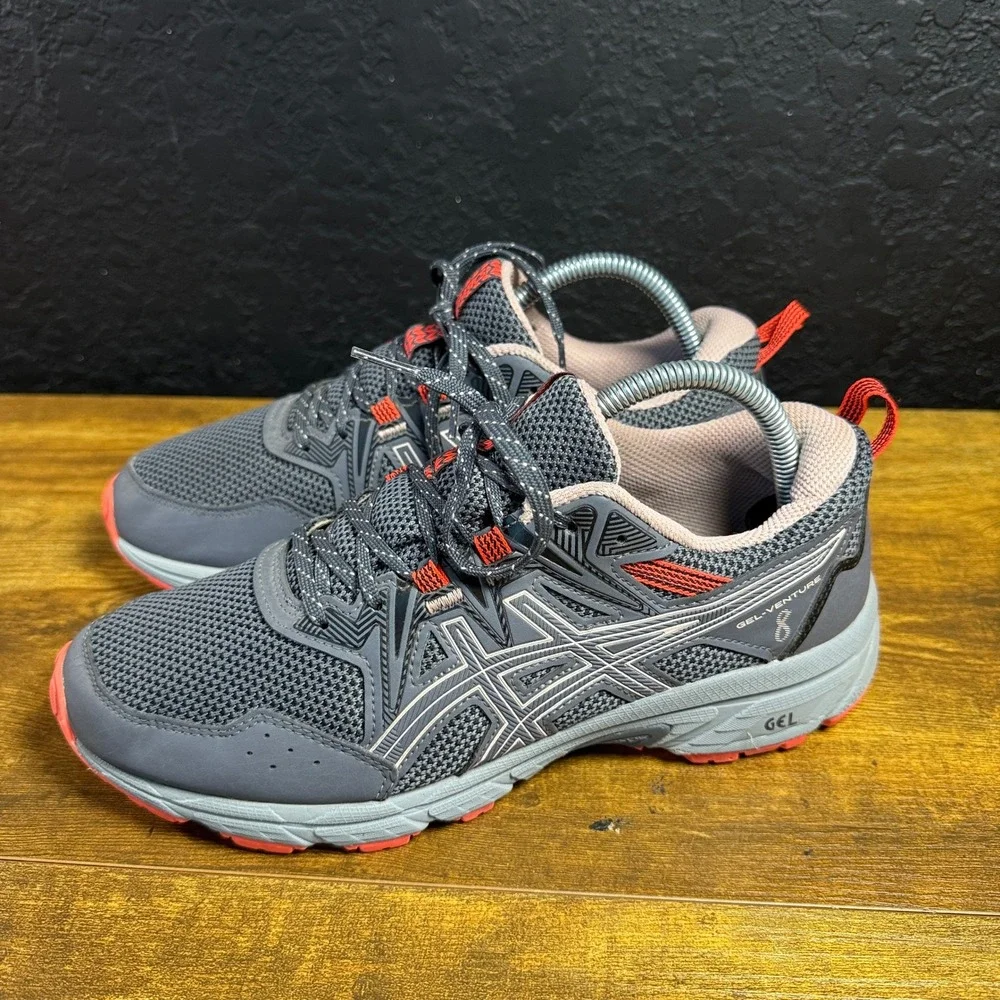 ASICS Gel-Venture 8 1012A708 Grey Coral Synthetic Mesh Trail Shoes Womens 8.5